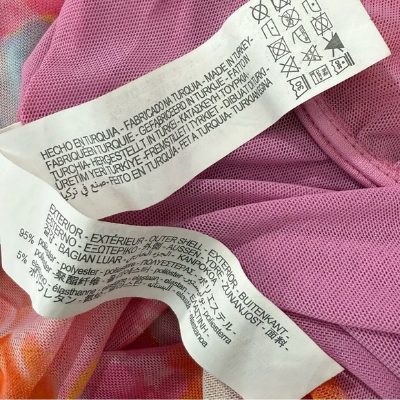 Zara Blogger Favorite Printed Tulle Floral Halter Sheer Dress, Pink Orange sz L - Picture 10 of 10